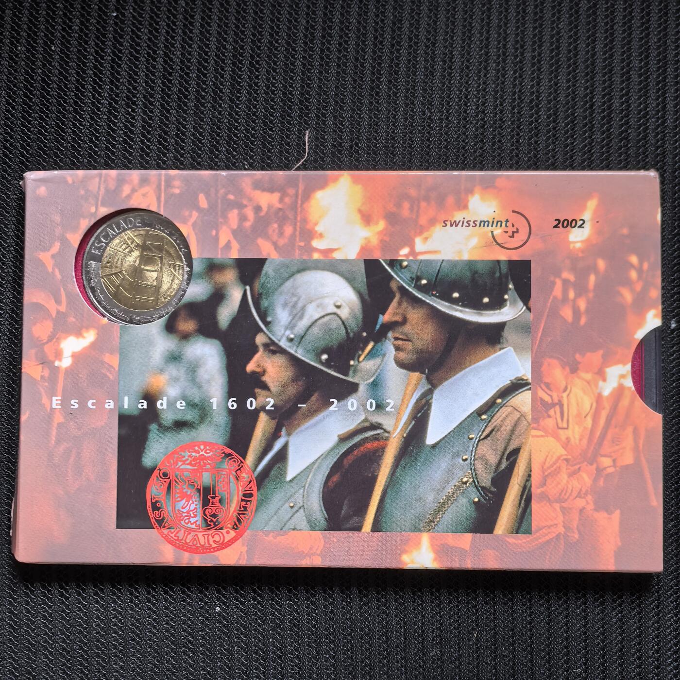 道一币馆币章第一百六十二场 原包装 瑞士2002年抵御萨伏依公爵军队入侵400周年精制纪念套币十枚  含5法郎事件纪念币