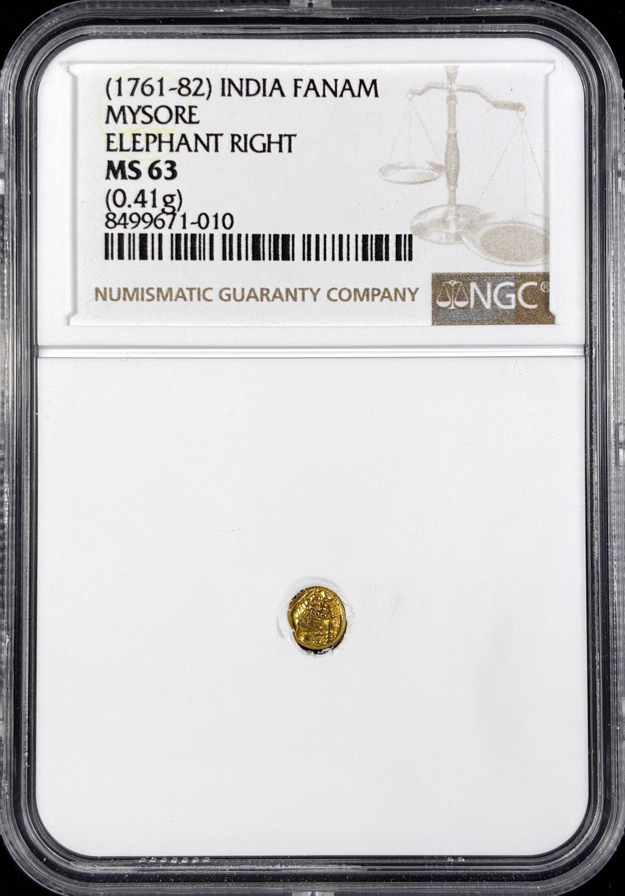 【雨安】【直播拍卖】【世界币章122期-评级币】2025-12-27 周六 19:30 保真 [金币] India 印度 Fanam (1761-82) 大象  NGC-MS63