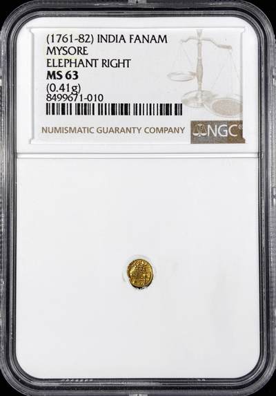 【雨安】【直播拍卖】【世界币章122期-评级币】2025-12-27 周六 19:30 保真 - [金币] India 印度 Fanam (1761-82) 大象  NGC-MS63
