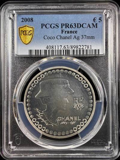 【雨安】【直播拍卖】【世界币章122期-评级币】2025-12-27 周六 19:30 保真 - [评级欧元] France 欧元 法国 5欧元 2008年 香奈儿 PCGS-PR63DCAM 精制币