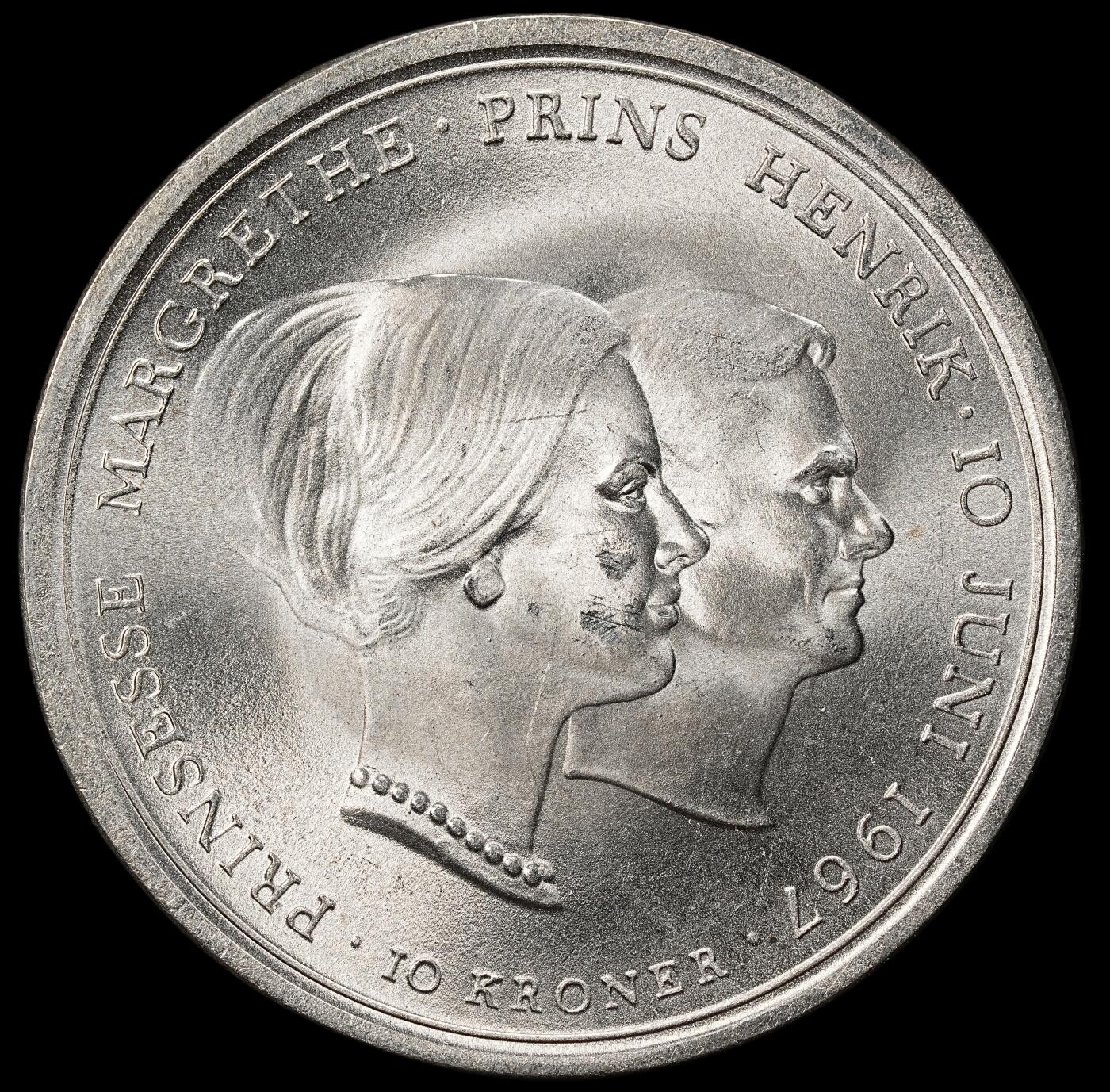 修遠堂世界钱币第九十九期 1967年丹麦玛格丽特公主结婚纪念10克朗银币 20.40g，含银80%