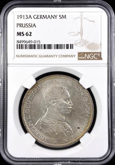 【雨安】【直播拍卖】【世界币章122期-评级币】2025-12-27 周六 19:30 保真 - [评级德国] Germany 德国 帝国 J.114 普鲁士 5马克 (1913-1914) 军装 1913年  NGC-MS62
