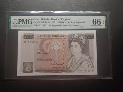 2025十二月第五期，总210期 - 英格兰D序列10镑Somerset签名PMG66epq千位号，青年女王和南丁格尔