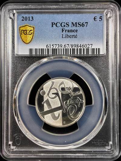 【雨安】【直播拍卖】【世界币章122期-评级币】2025-12-27 周六 19:30 保真 - [评级欧元] France 欧元 法国 5欧元 2013年 自由  PCGS-MS67