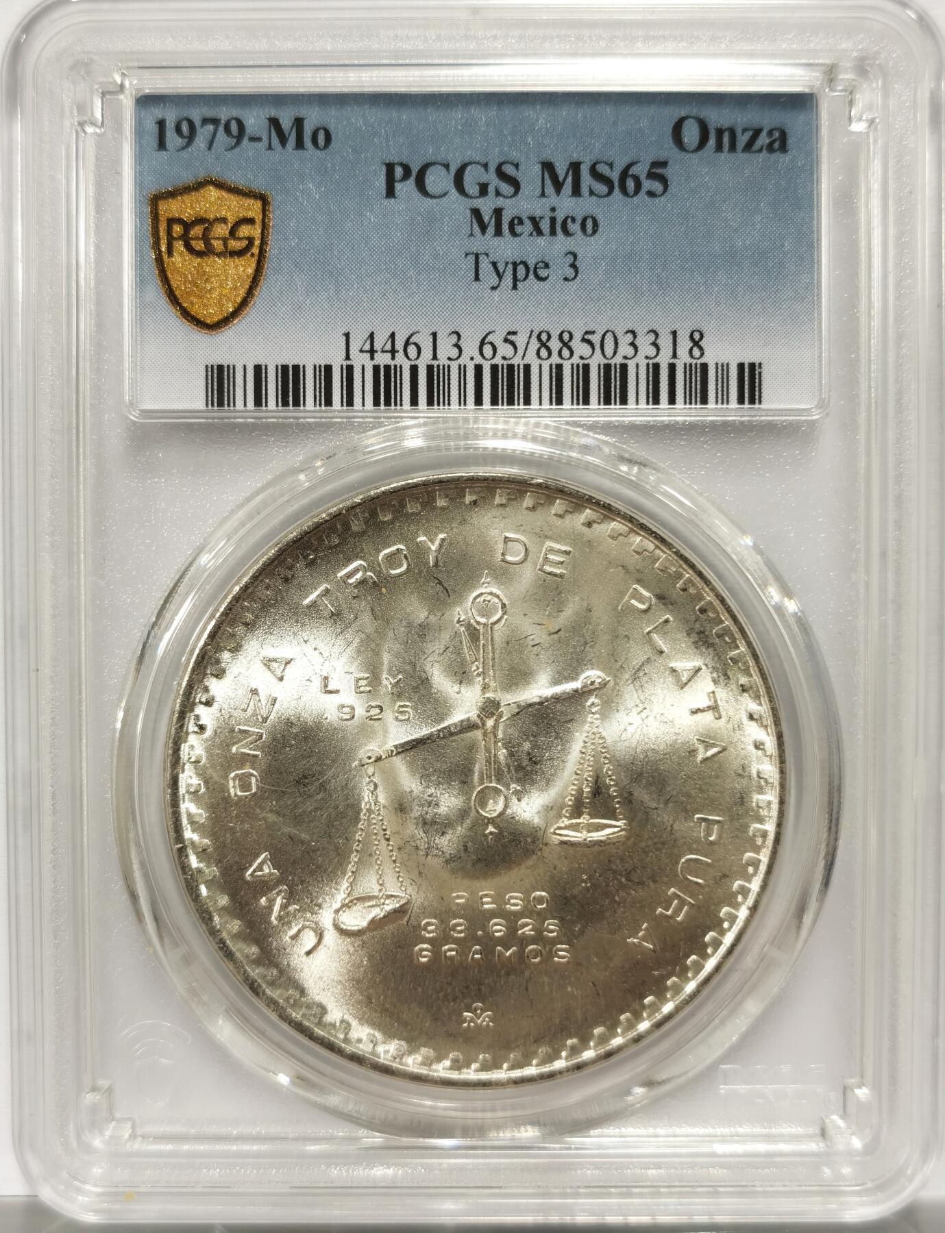 博洋堂世界钱币拍卖第154期（全场包邮） PCGS MS65 墨西哥1979年天平铸币机一盎司大银币，高分外拍价高