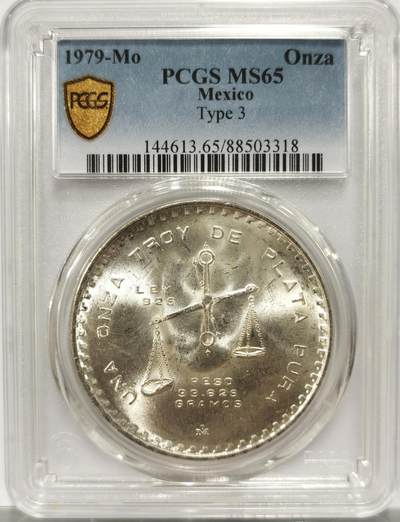 博洋堂世界钱币拍卖第154期（全场包邮） - PCGS MS65 墨西哥1979年天平铸币机一盎司大银币，高分外拍价高
