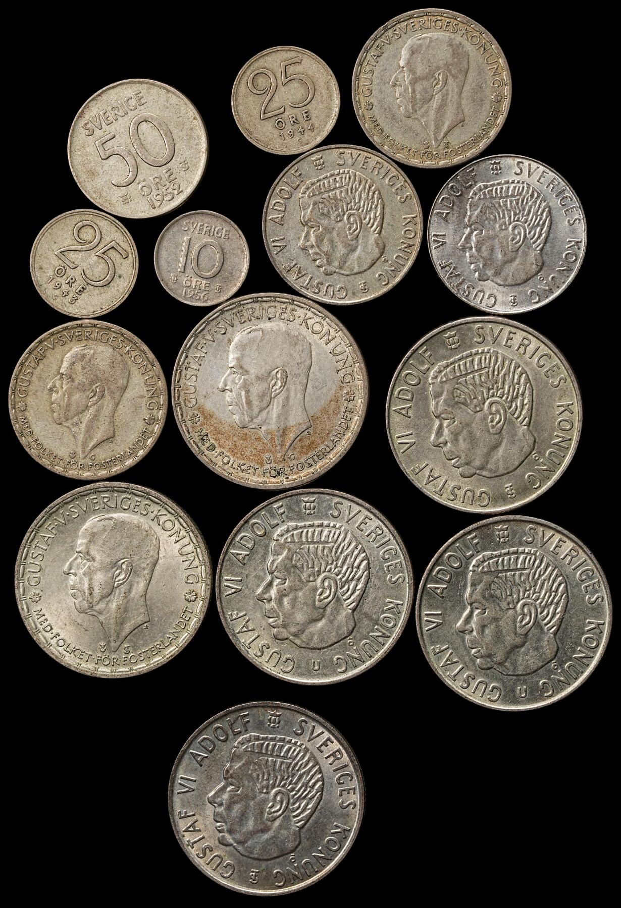 修遠堂世界钱币第九十九期 瑞典银币一组 总重122.82g，含银40%