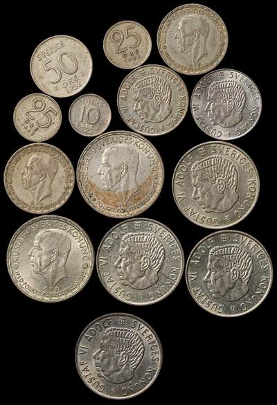 修遠堂世界钱币第九十九期 - 瑞典银币一组 总重122.82g，含银40%