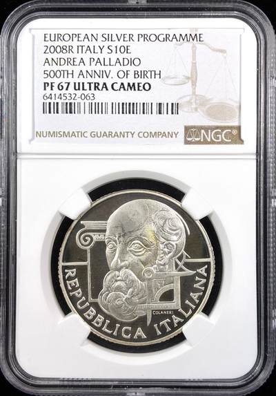 【雨安】【直播拍卖】【世界币章122期-评级币】2025-12-27 周六 19:30 保真 - [评级欧元] Italy 欧元 意大利 10欧元 2008年 建筑师安德烈亚·帕拉第奥 NGC-PF67UC 精制币