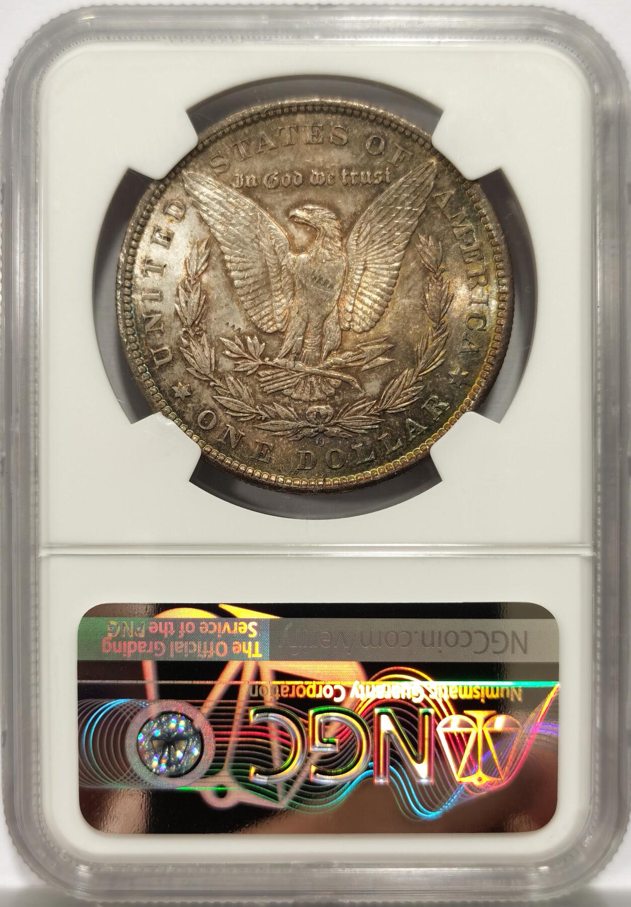 博洋堂世界钱币拍卖第154期（全场包邮） NGC MS64 美国1899年O版摩根$1银币 少见年份 双面覆盖醇厚五彩包浆 层次饱满