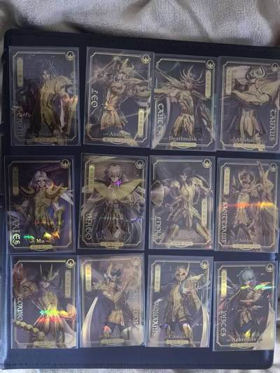 龙虎卡牌-六九场（无佣金，周六结拍，欢迎送拍） - 彩闪小卡12张全 圣斗士星矢30周年展览卡 黄金圣斗士一套（卡背星座）