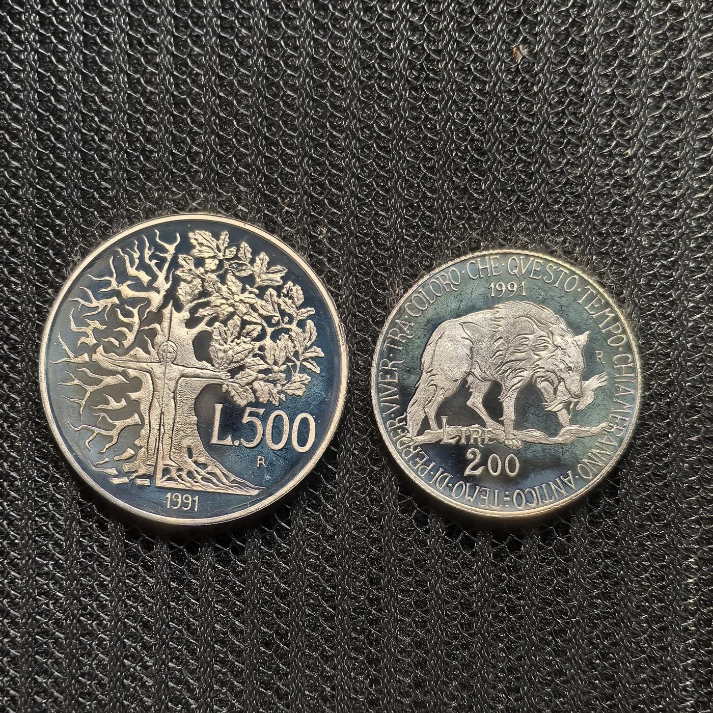 道一币馆币章第一百六十二场 原盒证 意大利1991年意大利的丰富物种精制银币两枚套 9500