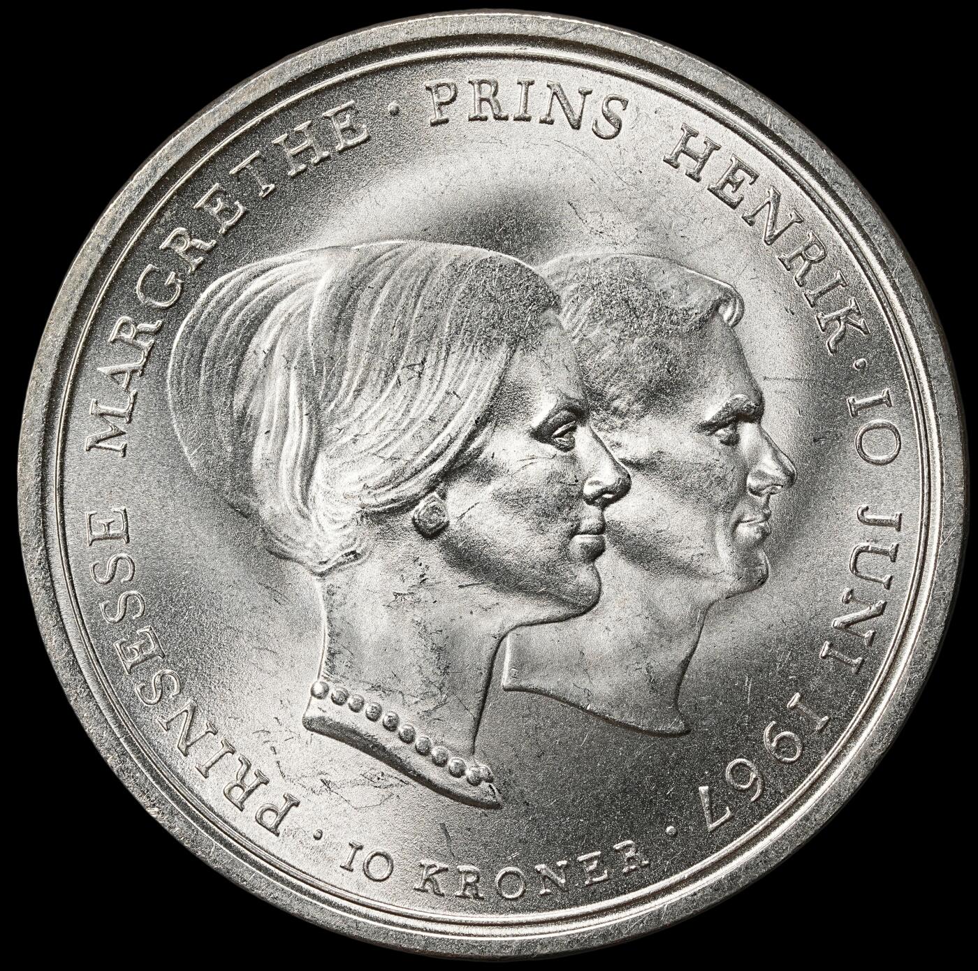 修遠堂世界钱币第九十九期 1967年丹麦玛格丽特公主结婚纪念10克朗银币 20.40g，含银80%