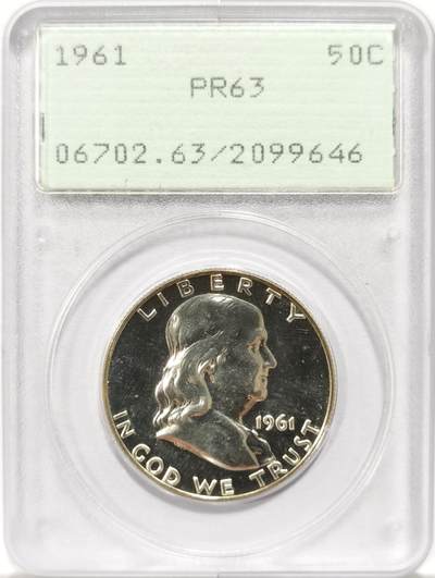 博洋堂世界钱币拍卖第154期（全场包邮） - PCGS PR63 美国1961年富兰克林半美元银币，PCGS早期古董小绿盒