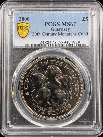 【雨安】【直播拍卖】【世界币章122期-评级币】2025-12-27 周六 19:30 保真 - [评级现代] Guernsey 根西 5镑 2000年 20世纪帝王  PCGS-MS67