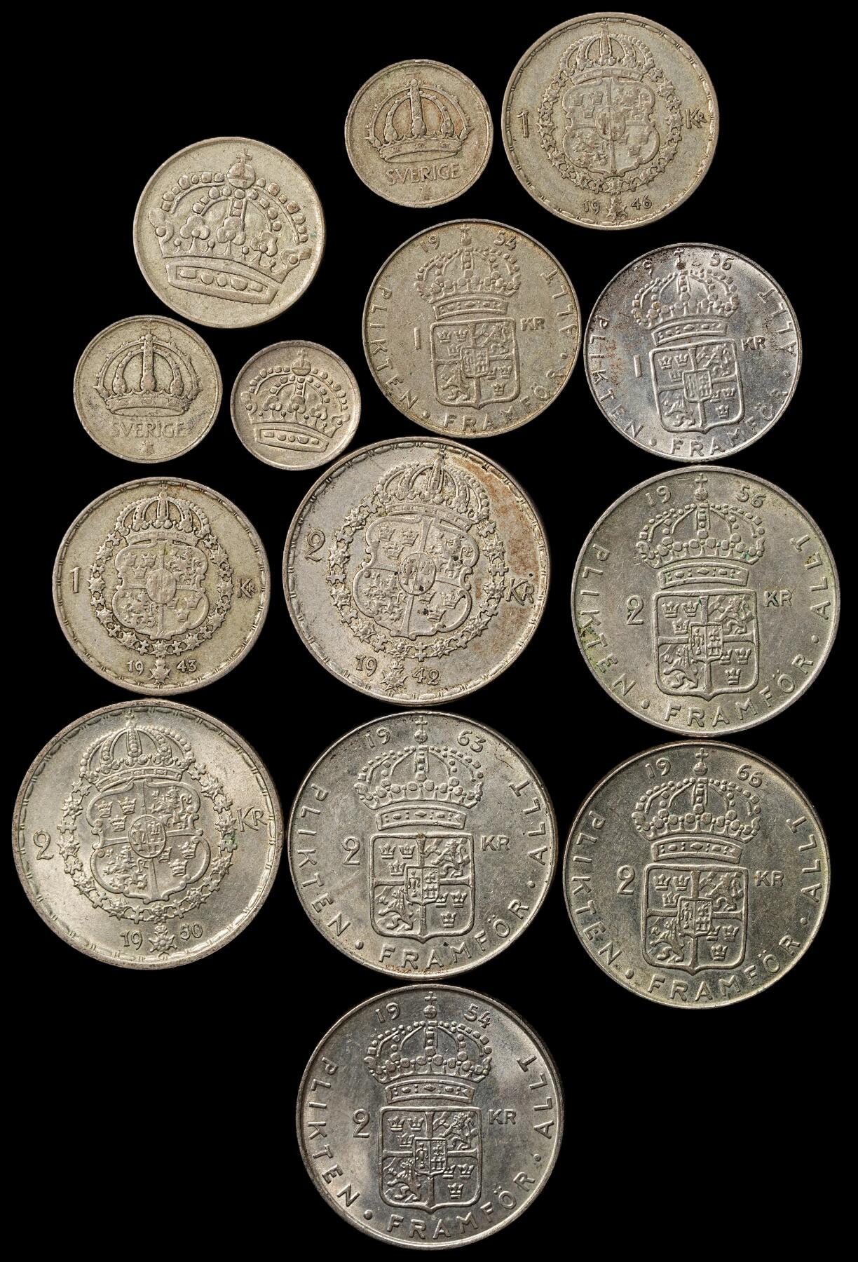 修遠堂世界钱币第九十九期 瑞典银币一组 总重122.82g，含银40%