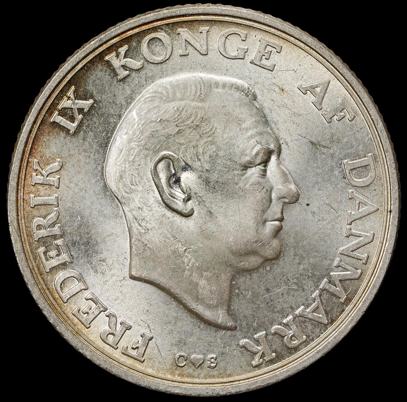 修遠堂世界钱币第九十九期 1958年丹麦玛格丽特公主18周岁纪念2克朗银币 15g，含银80%