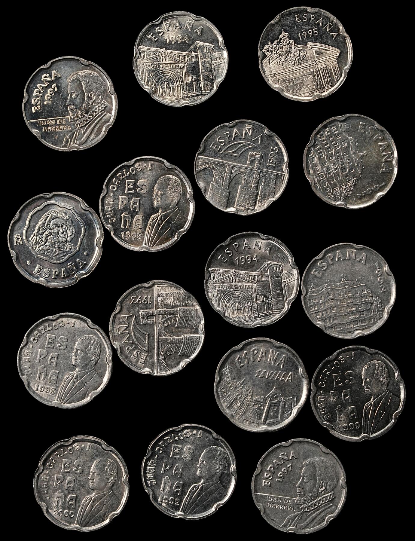 修遠堂世界钱币第九十九期 西班牙现代50比塞塔一组 大部分是纪念币，基本都未流通