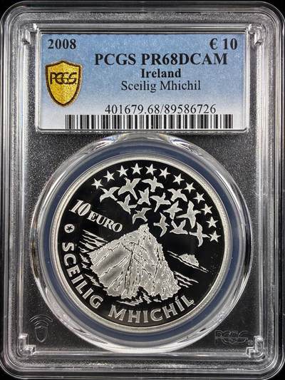 【雨安】【直播拍卖】【世界币章122期-评级币】2025-12-27 周六 19:30 保真 - [评级欧元] Ireland 欧元 爱尔兰 10欧元 2008年 世界文化遗产迈克尔岩 PCGS-PR68DCAM 精制币