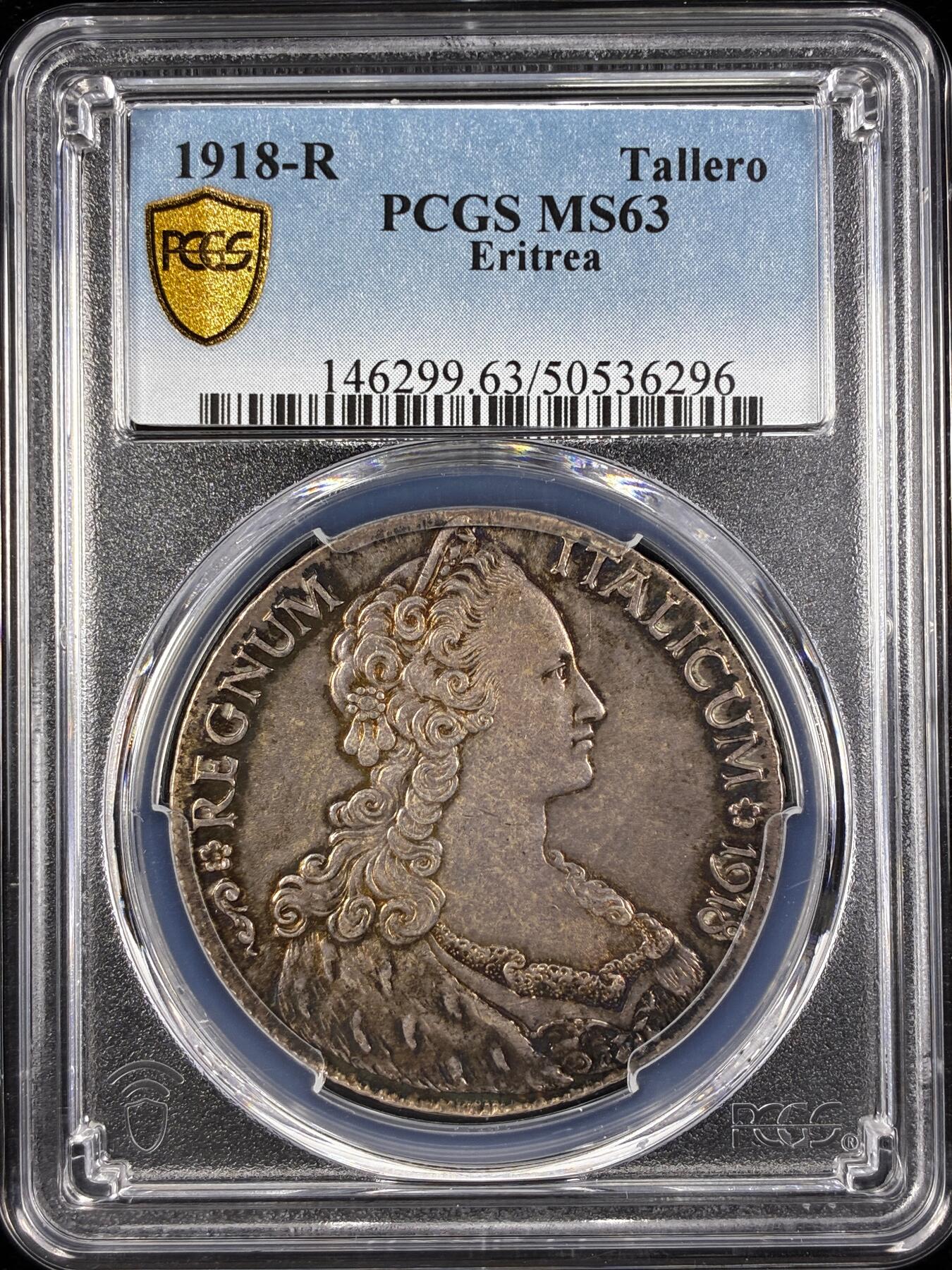 【雨安】【直播拍卖】【世界币章122期-评级币】2025-12-27 周六 19:30 保真 [评级非洲] Eritrea 厄立特里亚 Tallero 1918年  PCGS-MS63 原味欧洲淡美包浆