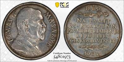 博洋堂世界钱币拍卖第154期（全场包邮） - PCGS SP62 名家旧藏捷克斯洛伐克总统诞辰85周年纪念少见银章！2年后总统去世，捷克被纳粹占领。