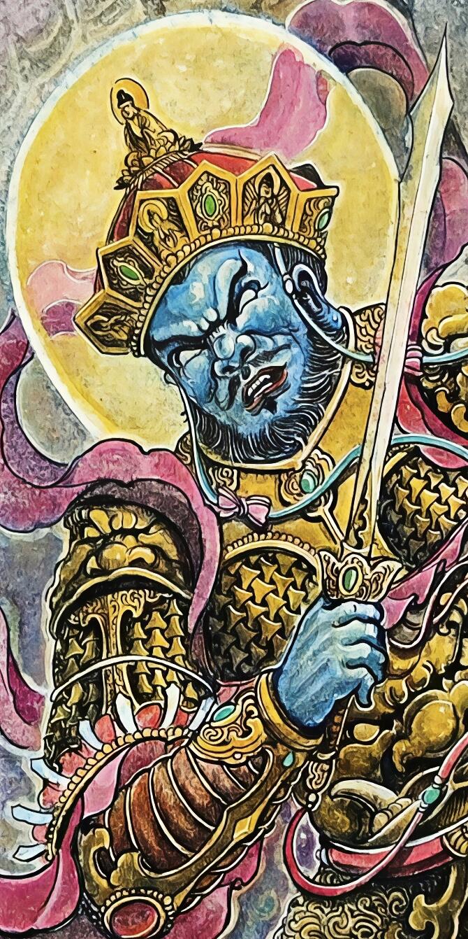 白泽拍卖卡牌手绘专场第30期（白金之夜 跨年大拍） 2025 刘晓明手绘画 南方增长天王 尺寸：18.7cm*37.6cm 刘晓明亲签