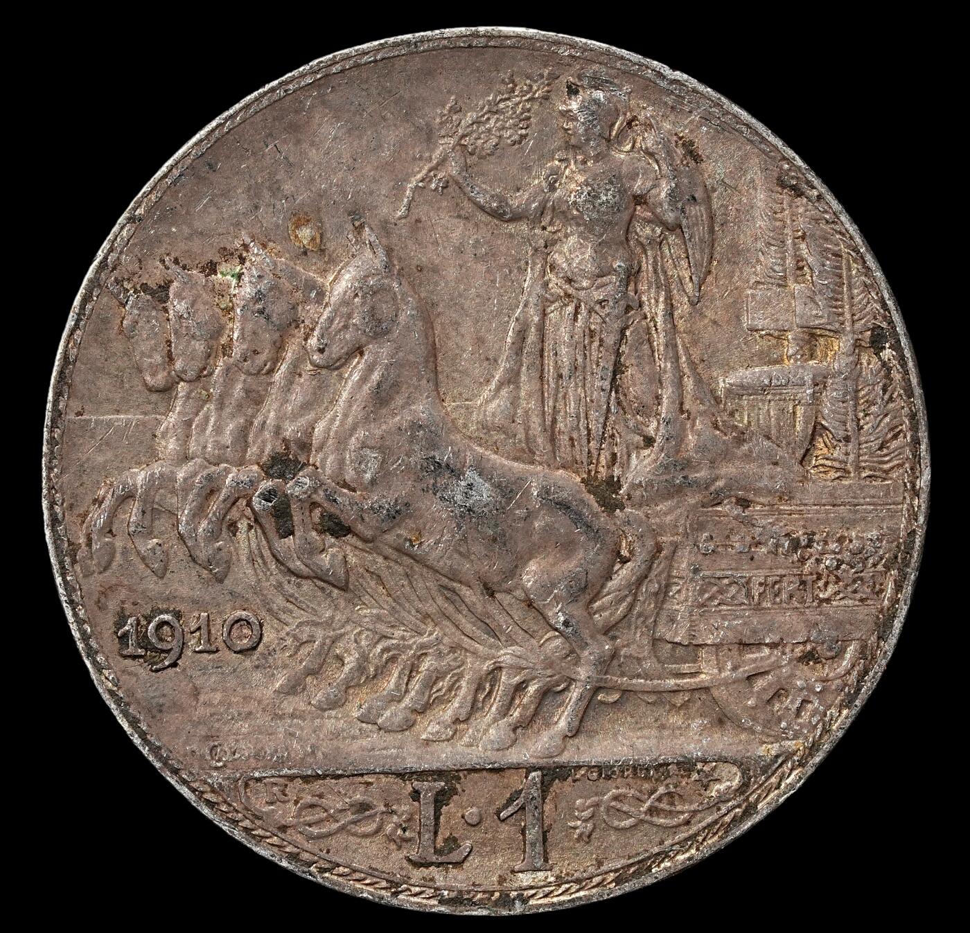 修遠堂世界钱币第九十九期 1910年意大利圈版马车1里拉银币 5.00g，含银83.5%