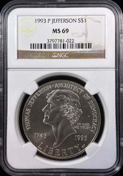 【雨安】【直播拍卖】【世界币章122期-评级币】2025-12-27 周六 19:30 保真 - [评级现代] USA 美国 纪念币 1美元 1993年 杰斐逊  NGC-MS69