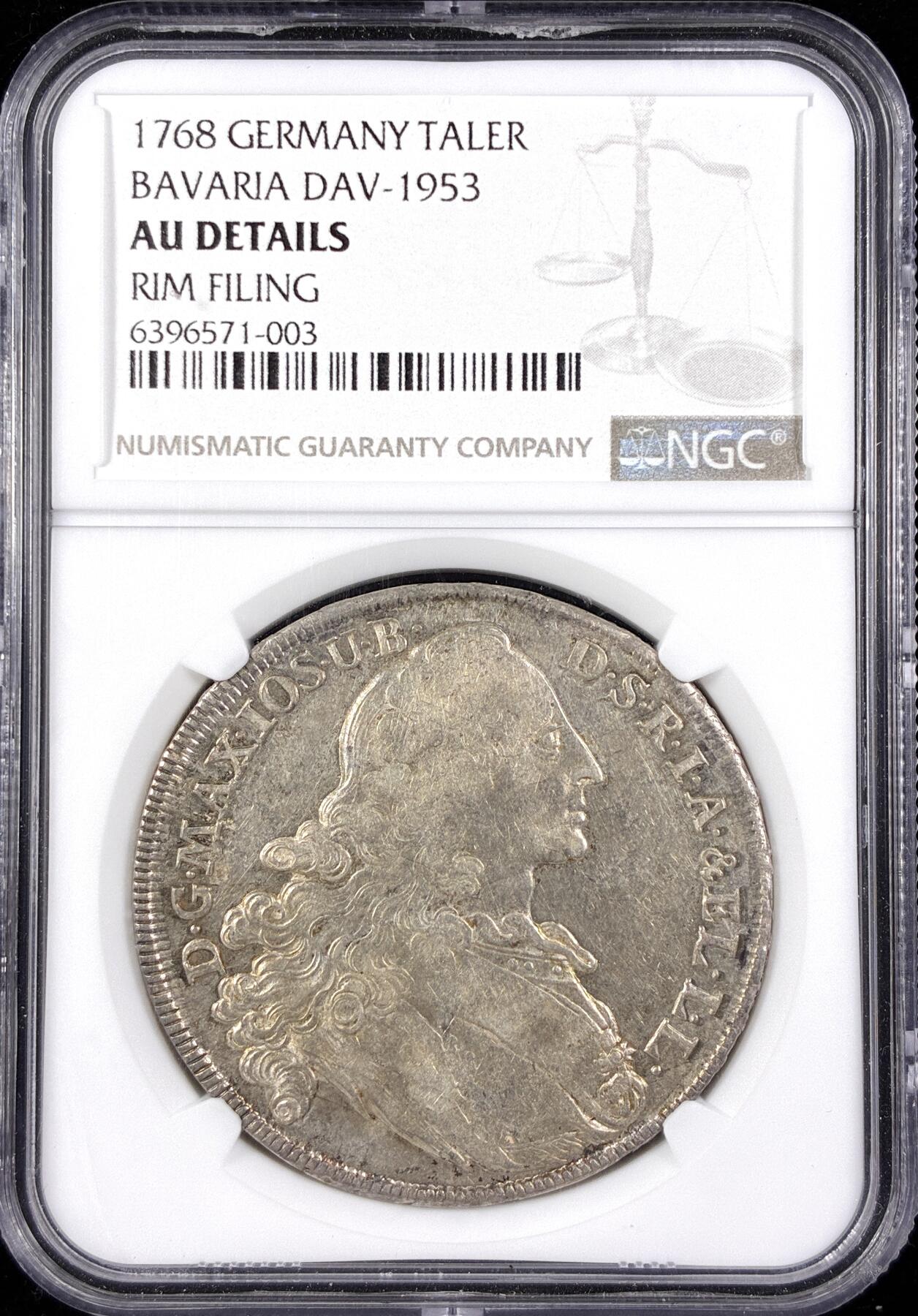 【雨安】【直播拍卖】【世界币章122期-评级币】2025-12-27 周六 19:30 保真 [评级德国] Germany 德国 德意志 1泰勒 Bavaria巴伐利亚 KM#0519 马克西米利安三世·约瑟夫.圣母抱婴 1768年  NGC-AU 细节非常好, 带底光