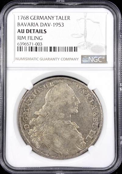 【雨安】【直播拍卖】【世界币章122期-评级币】2025-12-27 周六 19:30 保真 - [评级德国] Germany 德国 德意志 1泰勒 Bavaria巴伐利亚 KM#0519 马克西米利安三世·约瑟夫.圣母抱婴 1768年  NGC-AU 细节非常好, 带底光