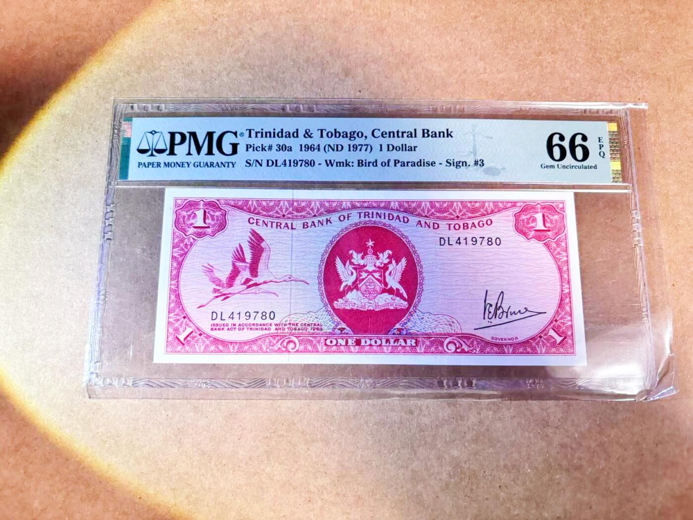 【Blue Auction】世界纸币精拍第768期——18级TOP拍卖/信誉/品质/专业/高效💫 特立尼达和多巴哥 1977年1元 PMG66EPQ 