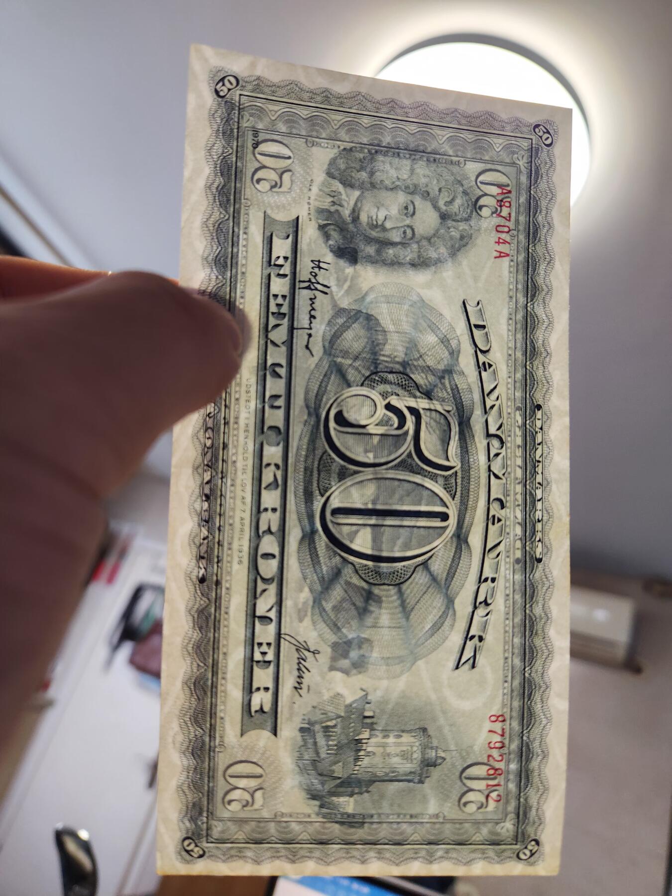 12月27号晚上8点 外国纸币自动截拍第77场 丹麦50极美品