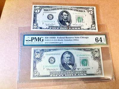 【Blue Auction】世界纸币精拍第768期——18级TOP拍卖/信誉/品质/专业/高效💫 - 【一组2张】美国 1950D 50美金 PMG64EPQ&1950年5美金 品相如图