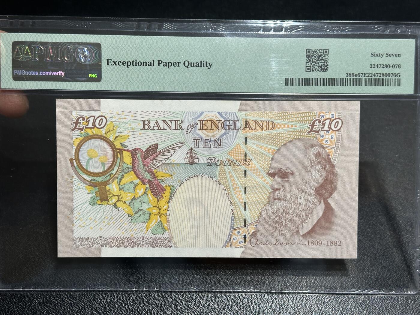 《外钞收藏家》第五百九十七期（年底收官场）（本平台长期征集拍品、欢迎藏友们联系合作） 2000年英国E序列10镑 PMG67 无47尾8靓号