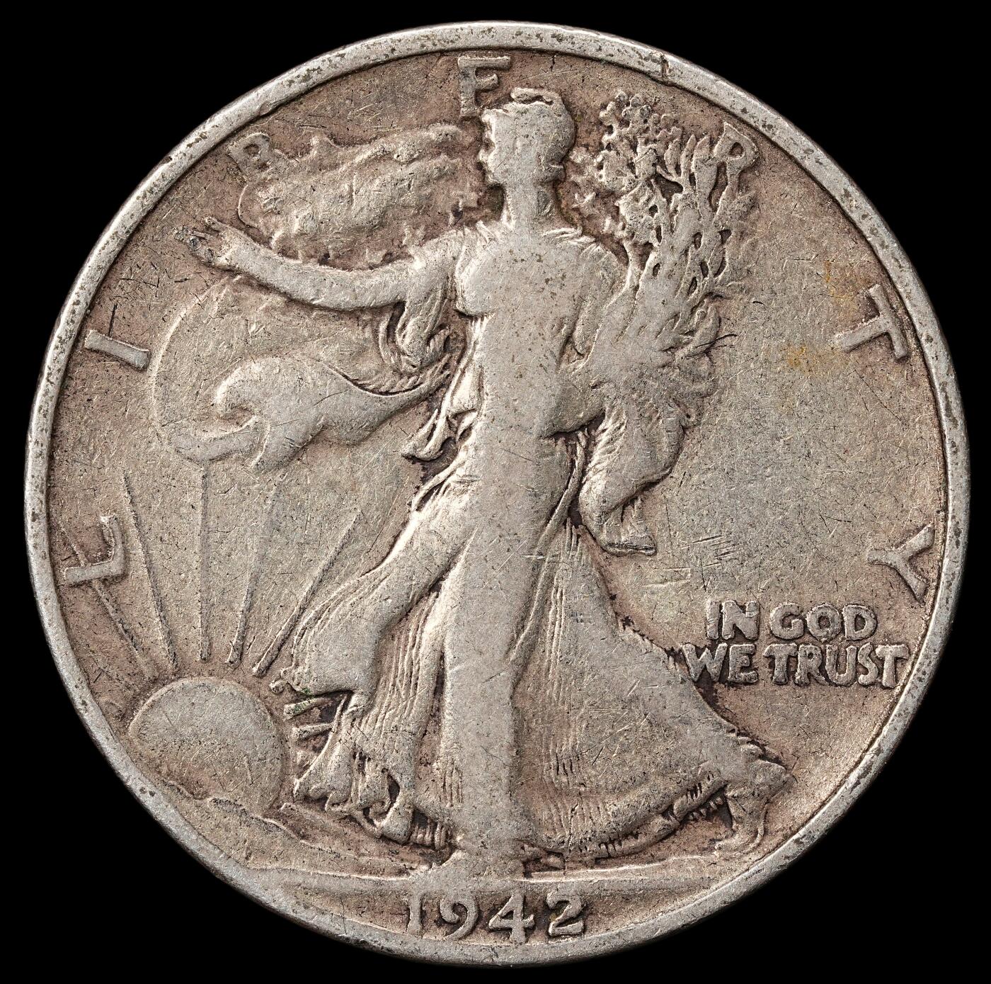 修遠堂世界钱币第九十九期 1942年行走的女神50美分银币 12.30g，含银90%