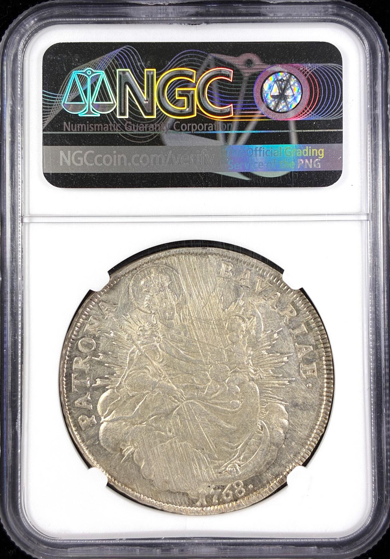 【雨安】【直播拍卖】【世界币章122期-评级币】2025-12-27 周六 19:30 保真 [评级德国] Germany 德国 德意志 1泰勒 Bavaria巴伐利亚 KM#0519 马克西米利安三世·约瑟夫.圣母抱婴 1768年  NGC-AU 细节非常好, 带底光