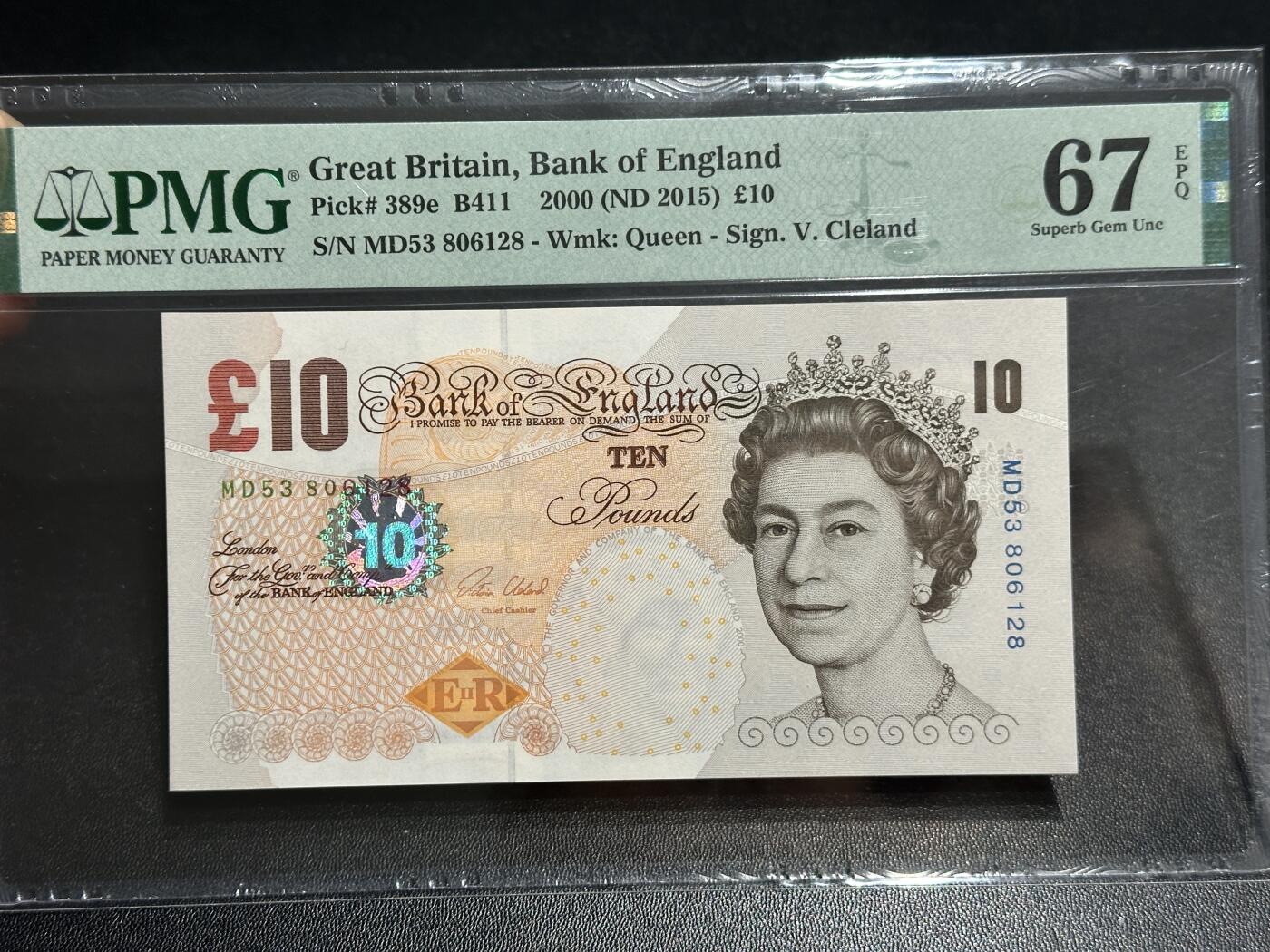 《外钞收藏家》第五百九十七期（年底收官场）（本平台长期征集拍品、欢迎藏友们联系合作） 2000年英国E序列10镑 PMG67 无47尾8靓号