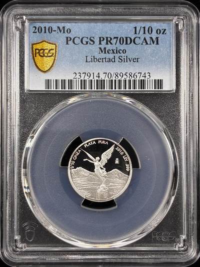 【雨安】【直播拍卖】【世界币章122期-评级币】2025-12-27 周六 19:30 保真 - [评级现代] Mexico 墨西哥 投资银 自由女神 1/10盎司 2010年 PCGS-PR70DCAM 精制币