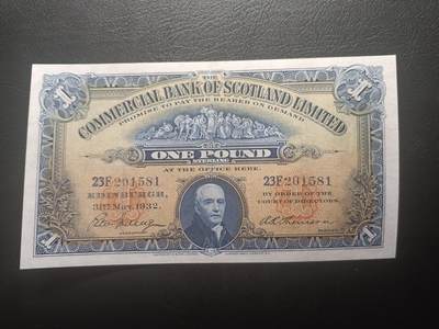2025十二月第五期，总210期 - 苏格兰国家商业银行1932年1镑流通好品XF无47，已经消失的银行，稀有的二战前苏格兰品种，工业港口的繁忙景象