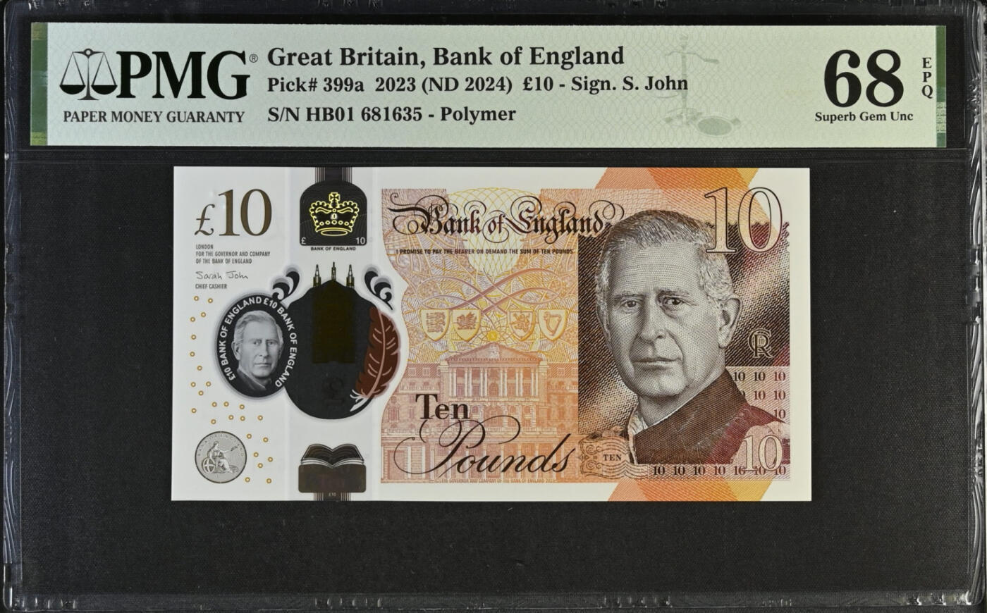 【礼羽收藏】🌏世界钱币拍卖第118期 【首发】查尔斯10镑 首发 EH01 无47 PMG68EPQ 该面值很稀少