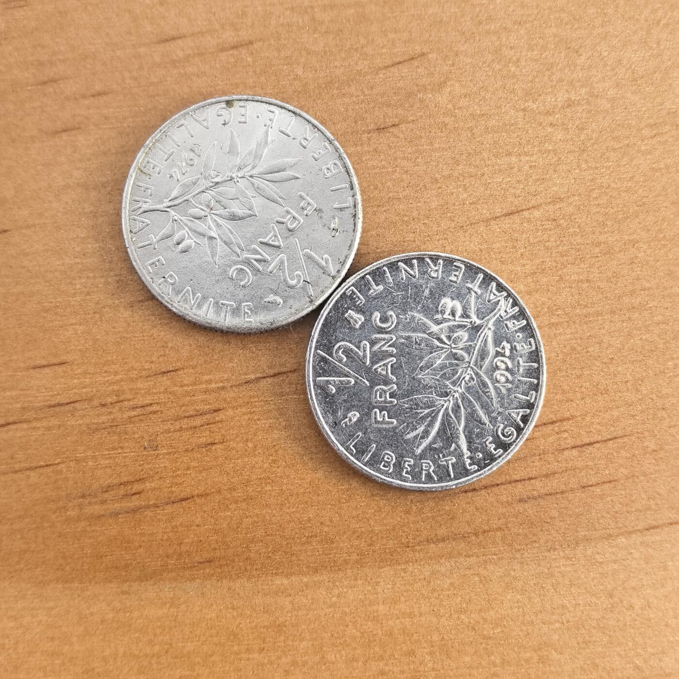 各国硬币第7期 无佣金 法国1/2法郎2枚