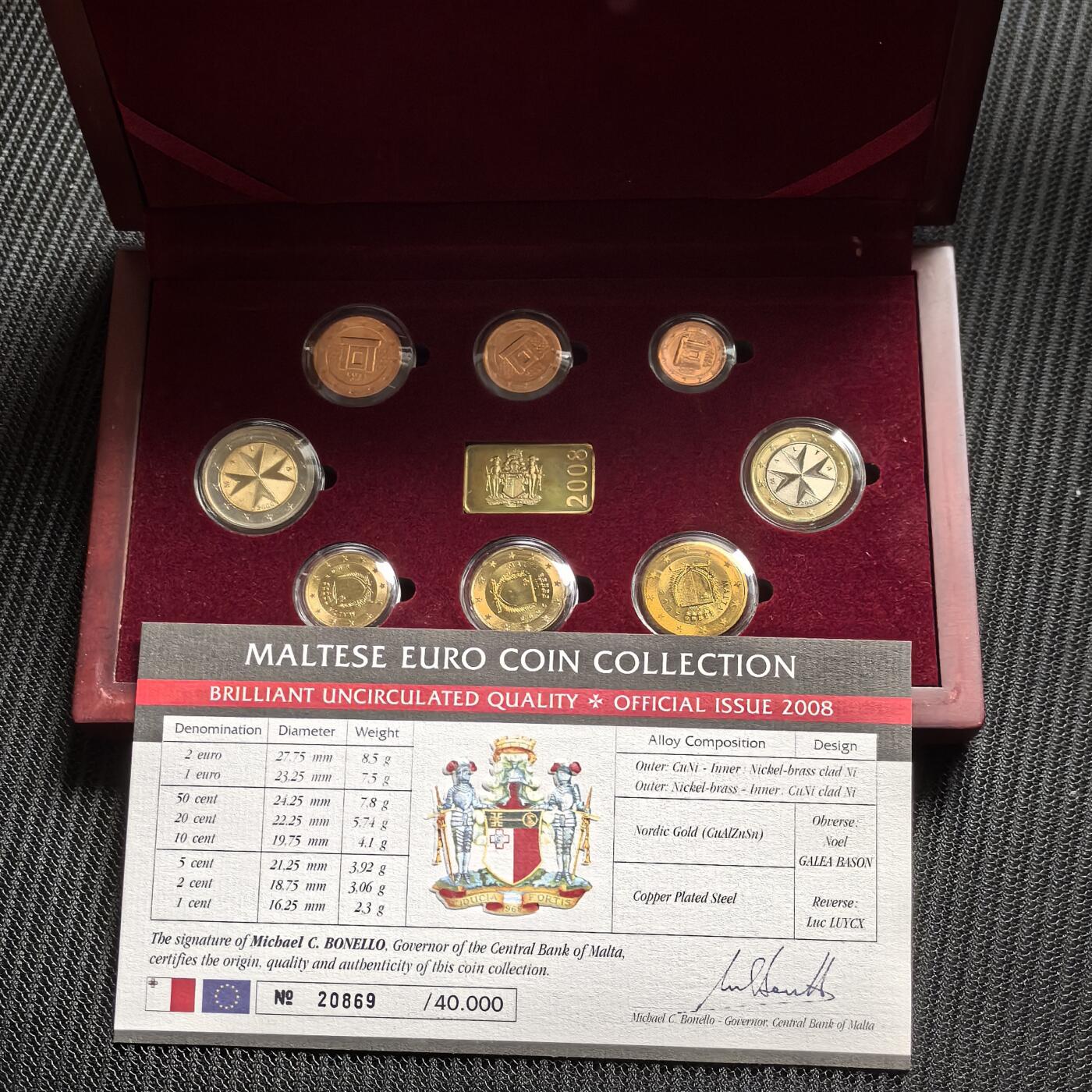 道一币馆币章第一百六十二场 实木原盒证 马耳他2008年欧元套币八枚+纪念章