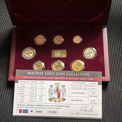 道一币馆币章第一百六十二场 - 实木原盒证 马耳他2008年欧元套币八枚+纪念章