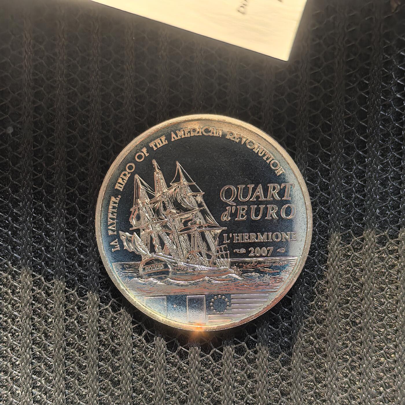 道一币馆币章第一百六十二场 原盒证 法国2007年拉法耶特将军逝世250周年1/4欧元银币 