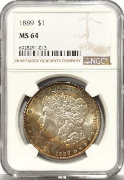 博洋堂世界钱币拍卖第154期（全场包邮） - NGC MS64 美国1889年P版摩根$1银币 月牙环五彩包浆 少见年份