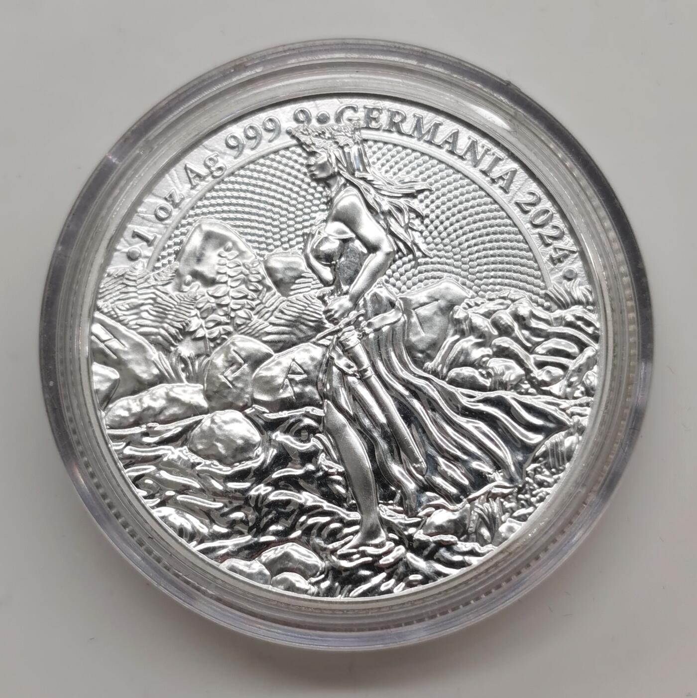 博洋堂世界钱币拍卖第154期（全场包邮） 德国2024年日耳曼尼亚女武神主题5马克大银币，1盎司999银，原盒原装