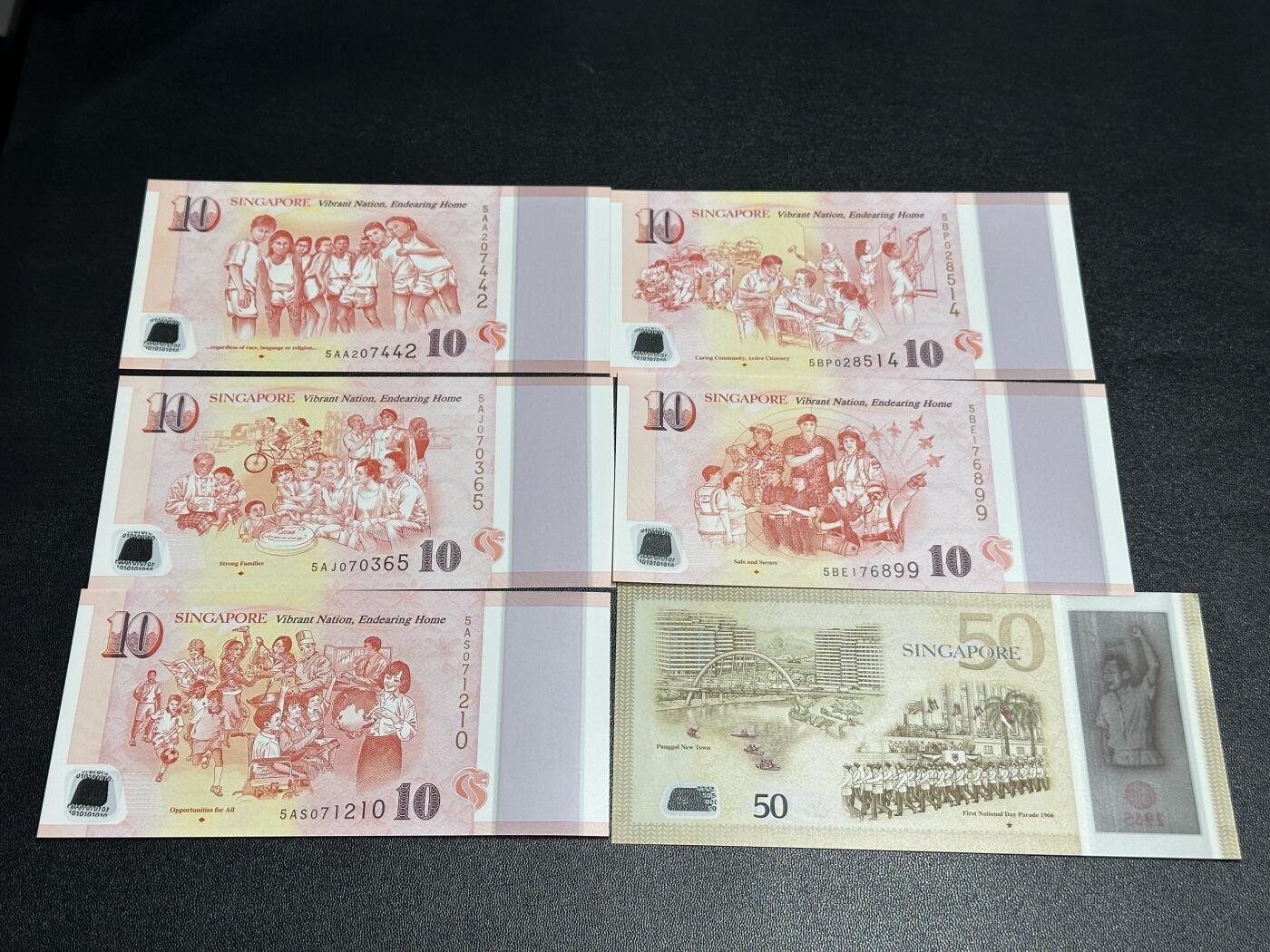 《外钞收藏家》第五百九十七期（年底收官场）（本平台长期征集拍品、欢迎藏友们联系合作） 新加坡建国50周年纪念钞 一套6张一起 全新UNC