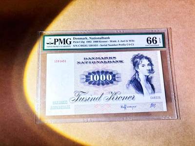 【Blue Auction】世界纸币精拍第768期——18级TOP拍卖/信誉/品质/专业/高效💫 - 丹麦 1992年1000克朗 大松鼠 PMG66EPQ 老壳