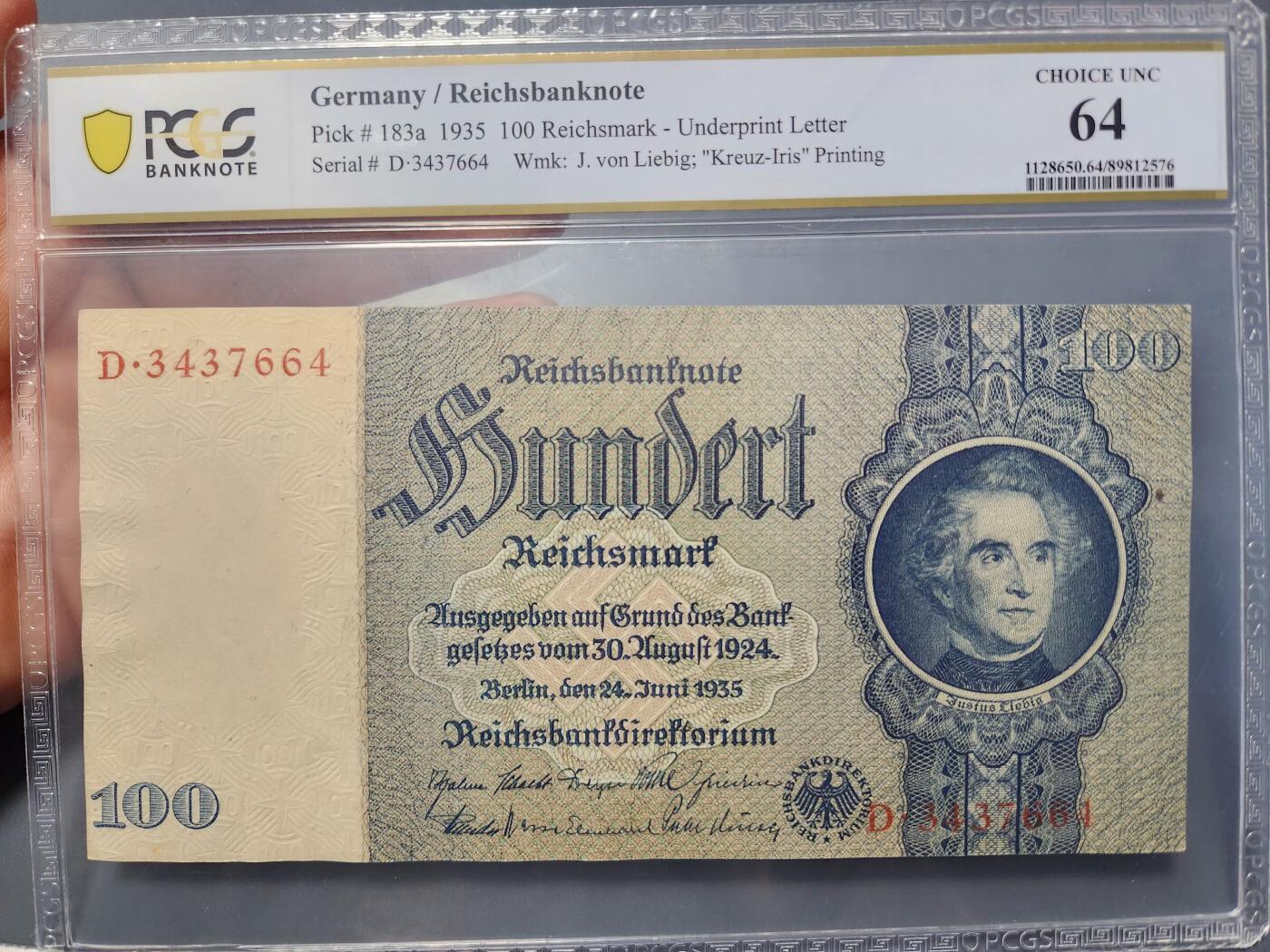 12月27号晚上8点 外国纸币自动截拍第77场 德国1935年100pcgs64