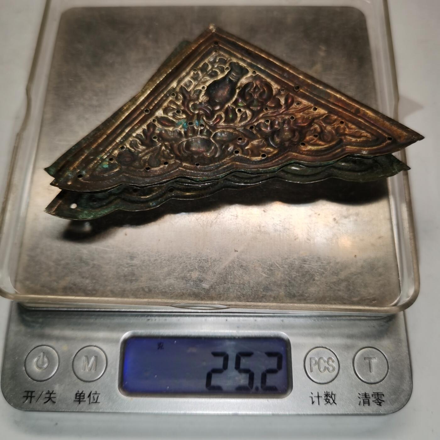 杂件专场90期 清代老银鎏金花纹边角花